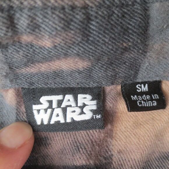 Star Wars Mandalorian Shirt Womens‎ S Black Gray Tie Dye Flannel Grogu Baby Yoda - Picture 6 of 9